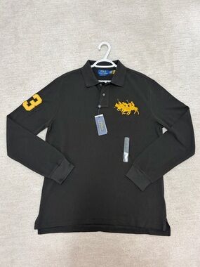 Polo by Ralph Lauren Black Long-Sleeve Polo Size Large